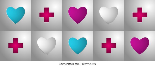 Vector silver background red heart and blue heart with element plus. Valentine's day background