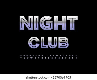 Vector Silver badge Night Club. Modern Urban Alphabet Letters and Numbers set. Fashion Metallic Font.