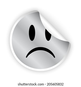 vector silver bent sticker with sad face