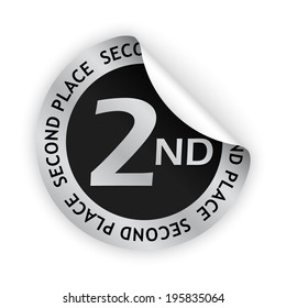 vector silver bent sticker with second place sign