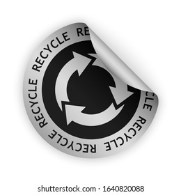 vector silver bent sticker with symbol of recycle