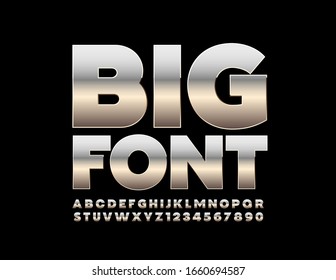 Vector Silver Big Font. Metallic Alphabet Letters and Numbers.