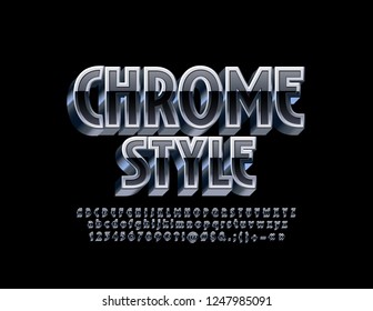 Plata vectorial y fuente negra. Letras de Alfabeto 3D cromadas.