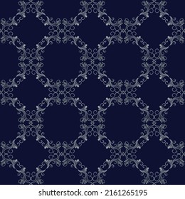 Vector silver and blue damask seamless pattern. Classical luxury old-fashioned damask ornament, royal victorian seamless texture for wallpapers, textile, wrapping. Exquisite floral baroque template.