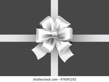 Vector silver bow ribbon center on gray background design gift illustration.