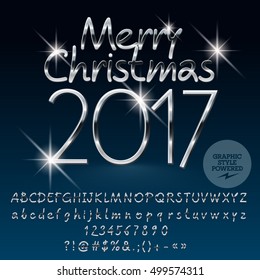 Vector plata brillante Tarjeta de felicitación Feliz Navidad 2017 con un conjunto de letras, símbolos y números. El archivo contiene estilos gráficos