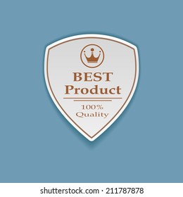 Vector silver business label with slogan best product on blue background