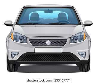 Vector silver Car - Front view | Visible interior version