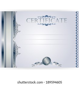 Vector silver certificate with a laurel wreath on a light  background