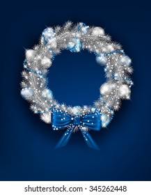 Vector silver christmas wreath with decoration. EPS 10, contains transparency.