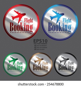 Vector : Silver Circle Metallic Flight Booking Icon, Label, Button or Sticker