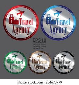 Vector : Silver Circle Metallic Travel Agency Icon, Label, Button or Sticker