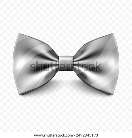 Vector Silver Color Realistic Bow Tie Icon Closeup, Isolated. Silk Glossy Bowtie, Gentleman Tie. Fathers Day Concept