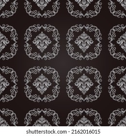Vector silver damask seamless pattern element. Classical luxury old-fashioned damask ornament, royal victorian seamless texture for wallpapers, textile, wrapping. Exquisite floral baroque template.