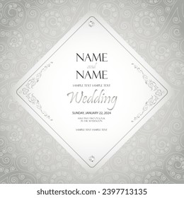  vector silver elegant damask wedding invitation template