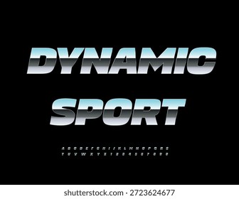 Vector Plata emblema Dynamic Sport. Fuente metálica fresca. Conjunto de letras y números de alfabeto de moda. 