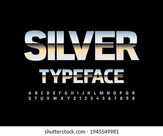 Fuente de plata vectorial. Letras y números de alfabeto metálico.
