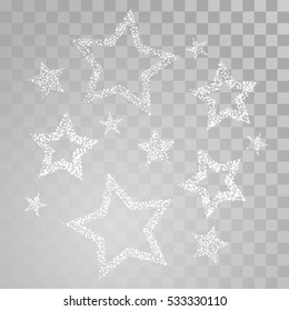 Vector silver frame. Shining stars banner. Isolated on transparent background. Elements for banner, holiday design, logo, card, web, invitation, business, party. Vector illustration