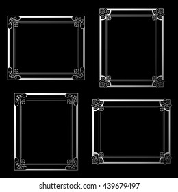 Vector silver frames on black background. Decoration rectangle frames for your photo. Decorative border.