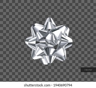 Vector silver gift bow. Realistic decorative bow. Isolated design element.
