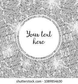 vector silver glitter banner with your text here in round frame 