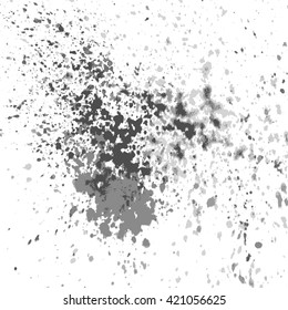 Vector silver glitter paint splash, splatter, and blob shiny on white background. Glowing spray stains placer abstract background, vector illustration.
