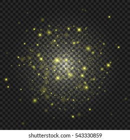 Vector silver glitter particles background effect for luxury greeting rich card. Sparkling texture. Star dust sparks in explosion on transparent background.