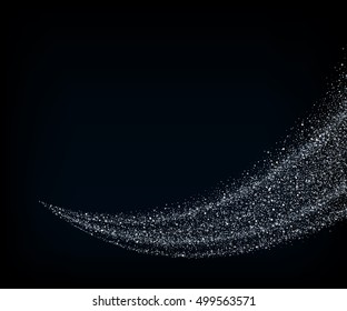 Vector silver glitter wave abstract background, silver sparkles on black background, vip design template