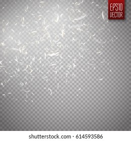 Vector silver glittering star dust trail. Shine particles isolated on transparent background. Dust cloud with glow light