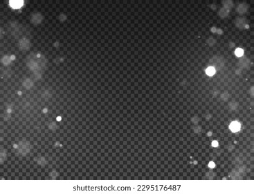 Vector silver glowing glitter background. Christmas concept flare sparkle. Glitter defocused blinking stars and sparks. Abstract glowing bokeh lights. White png dust light.