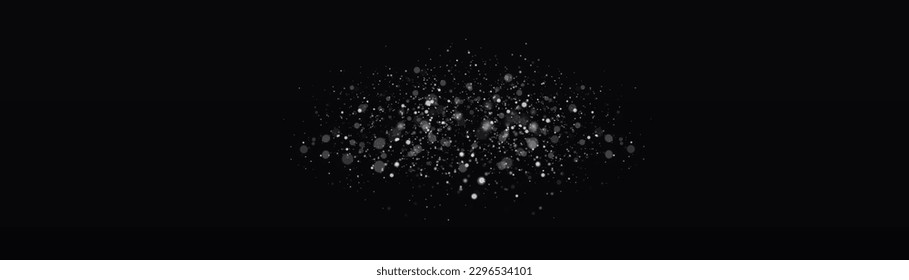 Vector silver glowing glitter background. Christmas concept flare sparkle. Glitter defocused blinking stars and sparks. Abstract glowing bokeh lights. White png dust light.