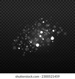 Vector silver glowing glitter background. Christmas concept flare sparkle. Glitter defocused blinking stars and sparks. Abstract glowing bokeh lights. White png dust light.