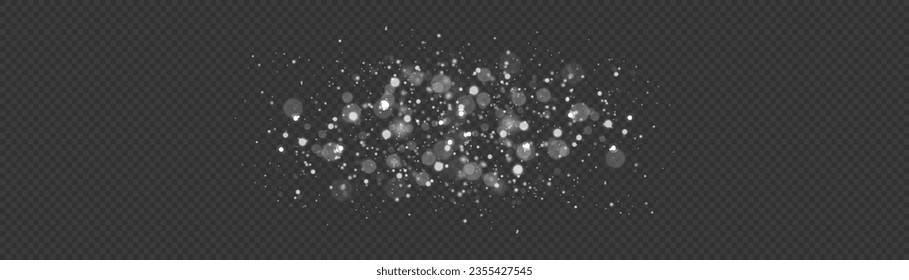 Vector silver glowing glitter background. Christmas concept flare sparkle. Glitter defocused blinking stars and sparks. Abstract glowing bokeh lights. White png dust light.