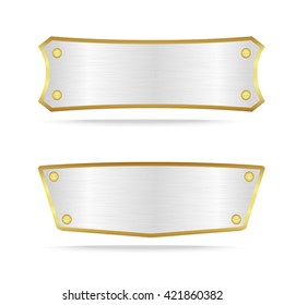 Vector plateado y metal dorado placa de nombre o etiqueta de metal plateado con tornillo.Ilustración vectorial