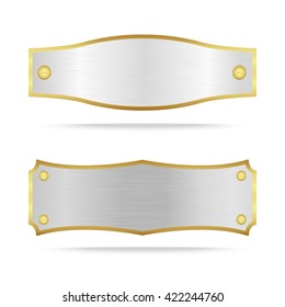 Vector silver and gold metal name plate or Silver metal label with screw.Vector illustration