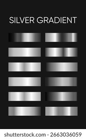Vector silver gradient collection with metallic chrome shine