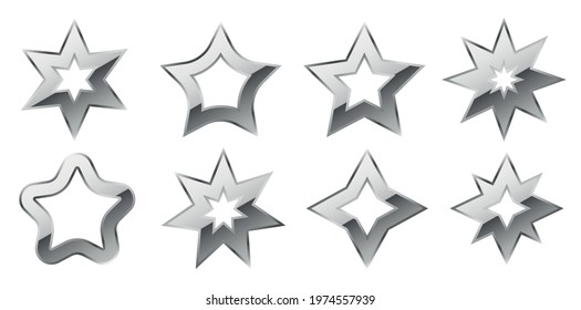 Vector silver gradient luxury symbols star isolated on white background. Stars of premium show class for decoration of candles and plates and jewelry. Celestial space element