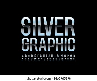 Vector Silver Graphic Alphabet Letters and Numbers. Metallic Uppercase Font