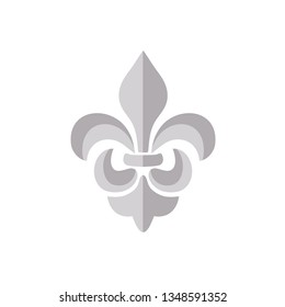 Vector silver grey Fleur de lis ornament icon on white background. Royal heraldic symbol. Vector illustration