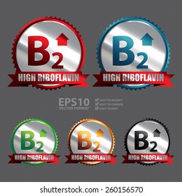 Vector : Silver High Riboflavin B2 Vitamin Ribbon, Badge, Icon, Sticker, Banner, Tag, Sign or Label