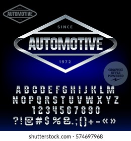 Vector silver icon for Automotive. Set of letters, numbers and symbols. Contains graphic style. 