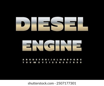 Vector silver icon Diesel Engine. Modern Metallic Font. Trendy Chrome Alphabet Letters and Numbers set.