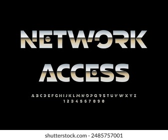 Vector silver icon Network Access. Futuristic style Font. Modern Metallic Alphabet Letters and Numbers set.