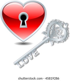 vector silver key to heart