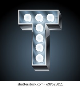 Vector silver light up modern font. Letter T