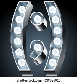 Vector silver light up modern font. Symbol 4