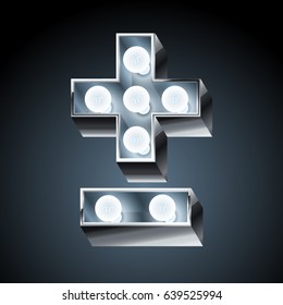 Vector silver light up modern font. Symbol 9