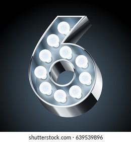 Vector silver light up modern font. Number 6