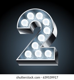 Vector silver light up modern font. Number 2