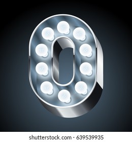 Vector silver light up modern font. Number 0